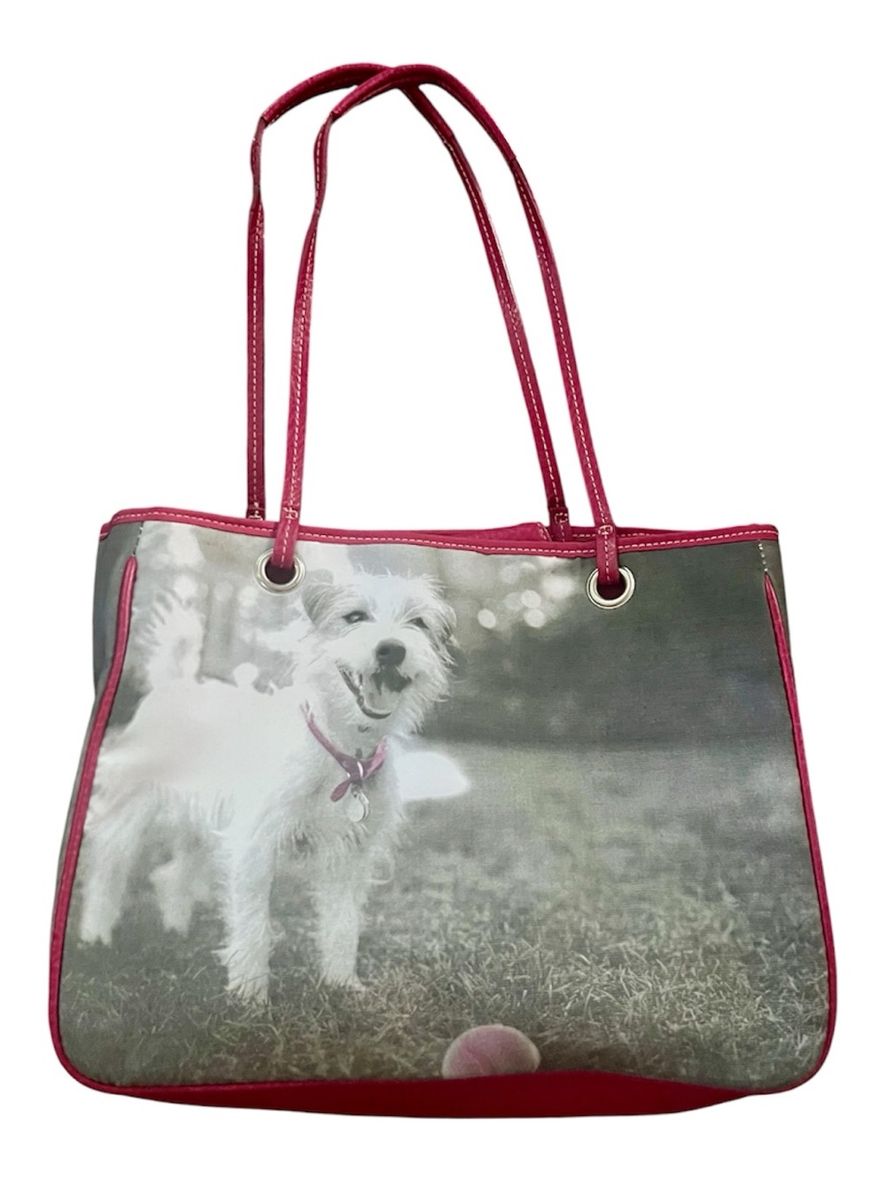 Frankie & Johnnie Canvas Tote with Pink Trim and Dog Photo